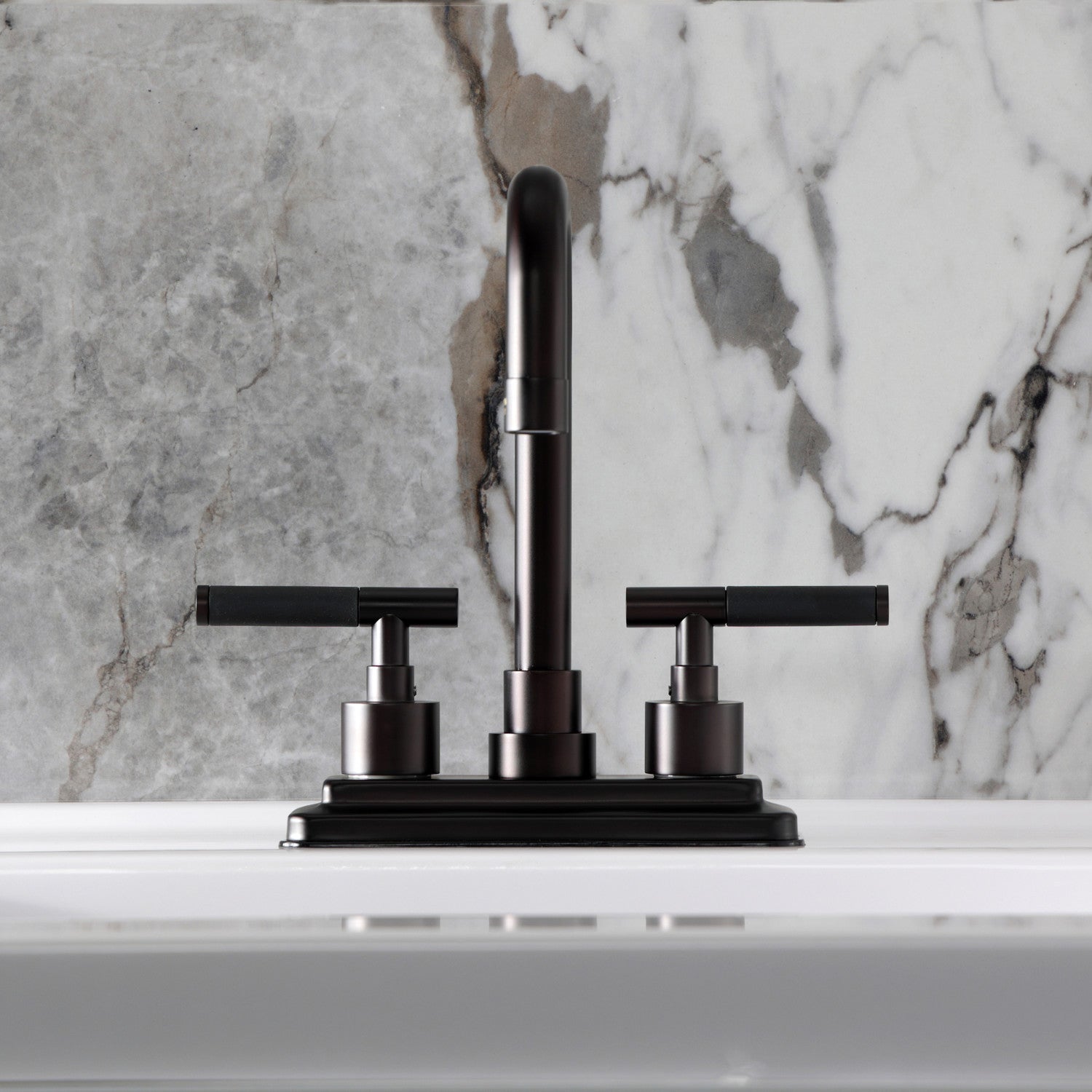 Kingston Sona KS6645CKL - Kaiser Double-Handle 3-Hole Deck Mount 4-Inch Centerset Bathroom Faucet with Brass Pop-Up, Oil Rubbed Bronze — thumbnail 2